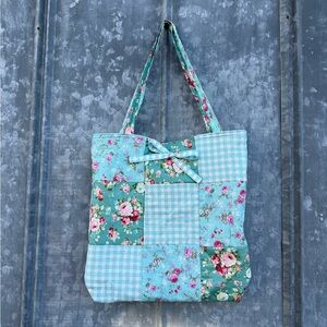 Floral Patchwork Tote Bag - Blue and Pink